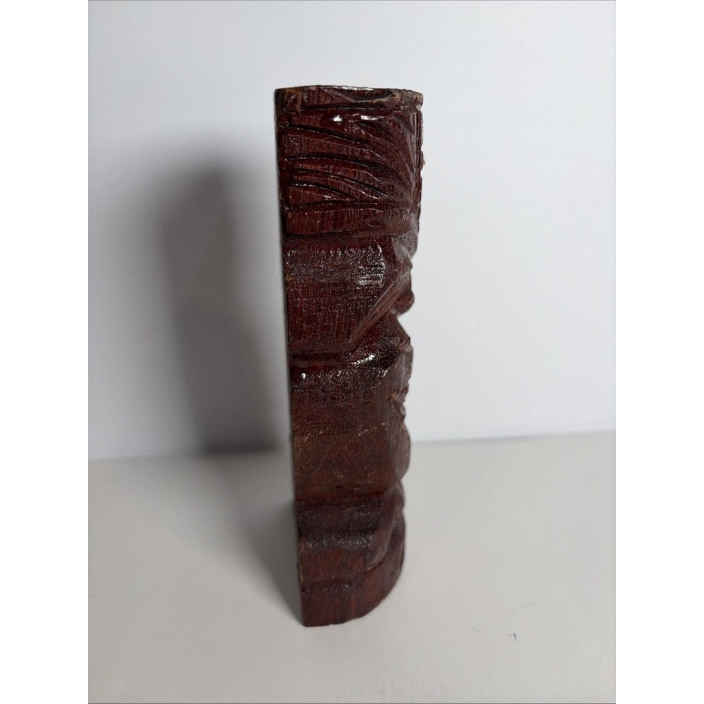Lono Tiki Idol Statue Hand Carved Hard Wood Signed Hawaii 6" - Picture 3 of 10